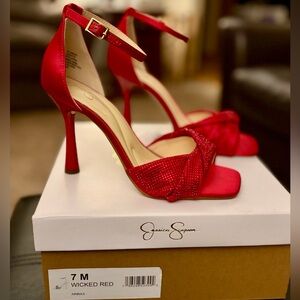 Sexy Jessica Simpson Rhinestone-Adorned Heels in color Wicked Red